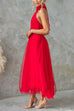 Heididress Bow Knot Halter Open Back Tulle Maxi Dress