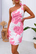 Heididress Tie Knot One Shoulder Printed Mini Holiday Dress