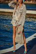 Heididress Collared V Neck Shirt and Side Slit Shorts Vitamin Sea Print Set