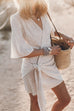 Heididress V Neck Tie Knot Cotton Linen Wrap Mini Dress