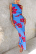 Low-cut Back Sleeveless Floral Print Maxi Dress