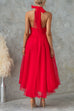 Heididress Bow Knot Halter Open Back Tulle Maxi Dress