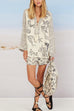 Heididress Collared V Neck Shirt and Side Slit Shorts Vitamin Sea Print Set
