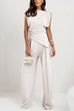 Heididress Ruched Asymmetrical Top and Wide Leg Pants Set