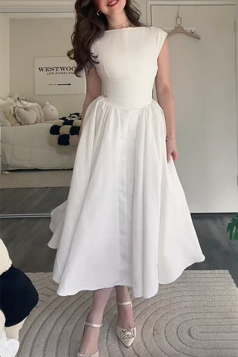 Heididress Cap Sleeves Open Back Waisted Swing Midi Dress
