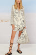 Heididress Collared V Neck Shirt and Side Slit Shorts Vitamin Sea Print Set