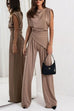 Heididress Ruched Asymmetrical Top and Wide Leg Pants Set