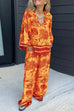 Heididress Lapel V Neck Long Sleeves Shirt Wide Leg Pants Printed Casual Set