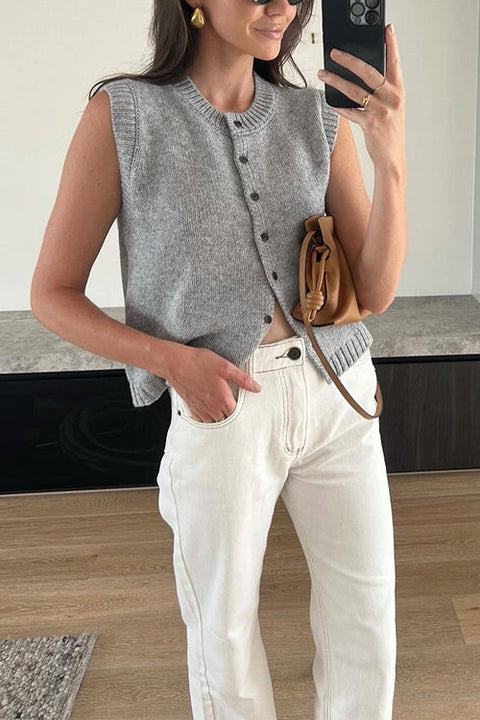 Heididress Crewneck Sleeveless Button Down Knitting Top