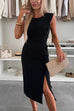 Heididress Crewneck Sleeveless Slit Bodycon Midi Dress