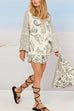 Heididress Collared V Neck Shirt and Side Slit Shorts Vitamin Sea Print Set