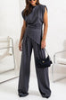 Heididress Ruched Asymmetrical Top and Wide Leg Pants Set