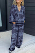 Heididress Lapel V Neck Long Sleeves Shirt Wide Leg Pants Printed Casual Set