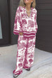 Heididress Lapel V Neck Long Sleeves Shirt Wide Leg Pants Printed Casual Set