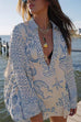 Heididress Collared V Neck Shirt and Side Slit Shorts Vitamin Sea Print Set
