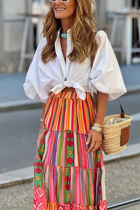 Heididress Lantern Sleeves Button Up Loose Blouse Shirt