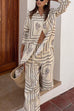 Heididress Cactus Print Lapel Long Sleeves Shirt Elastic Waist Wide Leg Pants Set