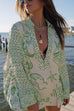 Heididress Collared V Neck Shirt and Side Slit Shorts Vitamin Sea Print Set