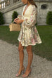 Heididress V Neck Lantern Sleeves Floral Print A-line Mini Dress