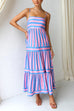 Heididress Spaghetti Strap Tiered Color Block Striped Maxi Dress