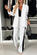 Heididress Patchwork Notch Lapel Pocketed Blazer Elastic Waist Wide Leg Pants Casual Set