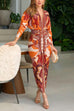 Heididress V Neck Long Sleeves Ruched Slit Printed Midi Dress