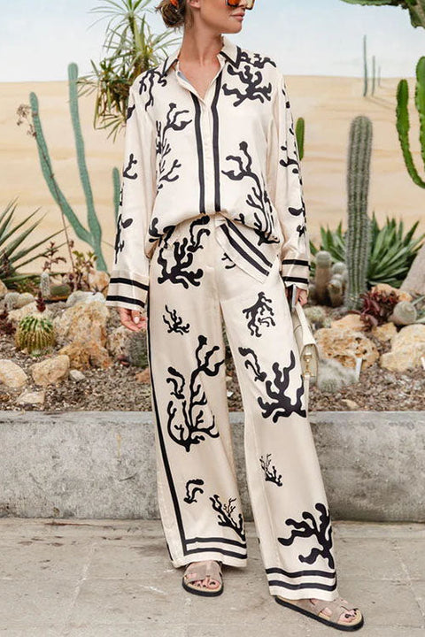 Heididress Wide Leg Reef Print Satin Pants