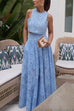 Heididress Lace Hollow Out Crewneck Crop Tank Top High Waist Maxi Swing Skirt Set