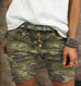 Heididress Elastic Waist Buttons Skinny Camo Shorts