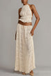 Heididress Frilled Halter Open Back Crop Top and Pleated Maxi Skirt Set