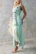 Heididress One Shoulder Slit Ruffle Mesh Maxi Dress