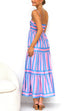 Heididress Spaghetti Strap Ruffle Tiered Color Block Striped Maxi Dress