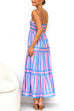 Heididress Spaghetti Strap Tiered Color Block Striped Maxi Dress