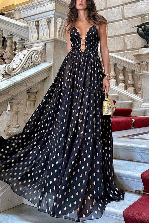 Heididress Cut Out Polka Dot Tiered Swing Maxi Cami Dress
