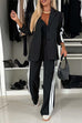 Heididress Patchwork Notch Lapel Pocketed Blazer Elastic Waist Wide Leg Pants Casual Set