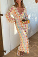 Heididress V Neck Lantern Sleeves Geometric Print Maxi Dress