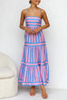 Heididress Spaghetti Strap Ruffle Tiered Color Block Striped Maxi Dress