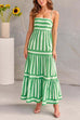 Heididress Spaghetti Strap Ruffle Tiered Color Block Striped Maxi Dress