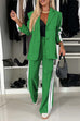 Heididress Patchwork Notch Lapel Pocketed Blazer Elastic Waist Wide Leg Pants Casual Set