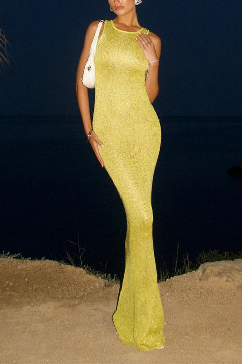 Heididress Round Neck Sleeveless Bodycon Glitter Maxi Party Dress