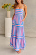 Heididress Spaghetti Strap Ruffle Tiered Color Block Striped Maxi Dress