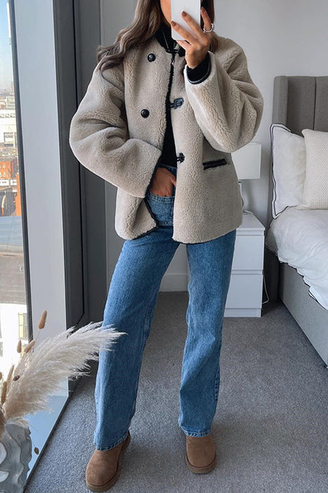 Heididress Button Down Pocketed Faux Fur Fleece Coat