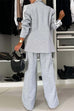 Heididress Patchwork Notch Lapel Pocketed Blazer Elastic Waist Wide Leg Pants Casual Set