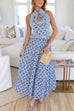 Heididress Halter Cut Out Backless Frill Trim Floral Print Maxi Dress