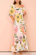 Heididress Square Collar Puff Sleeves Floral Print Cotton Linen Ruffle Maxi Dress