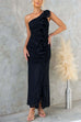Heididress One Shoulder Slit Ruffle Mesh Maxi Dress