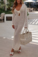 Heididress V Neck Long Sleeves Backless Crochet Hollow Out Knit Maxi Dress