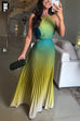 Heididress Sleeveless Cut Out Back Lace-up Gradient Pleated Maxi Dress