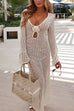 Heididress V Neck Long Sleeves Backless Crochet Hollow Out Knit Maxi Dress