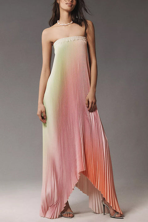 Heididress Strapless Color Block Gradient Pleated Maxi Dress